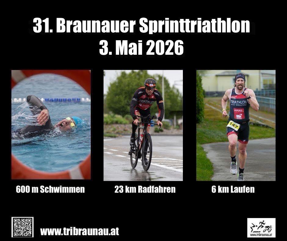 Schwimmen, Radfahren und Laufen: Athleten aus der offiziellen Ankündigung des Braunauer Sprinttriathlons 2026